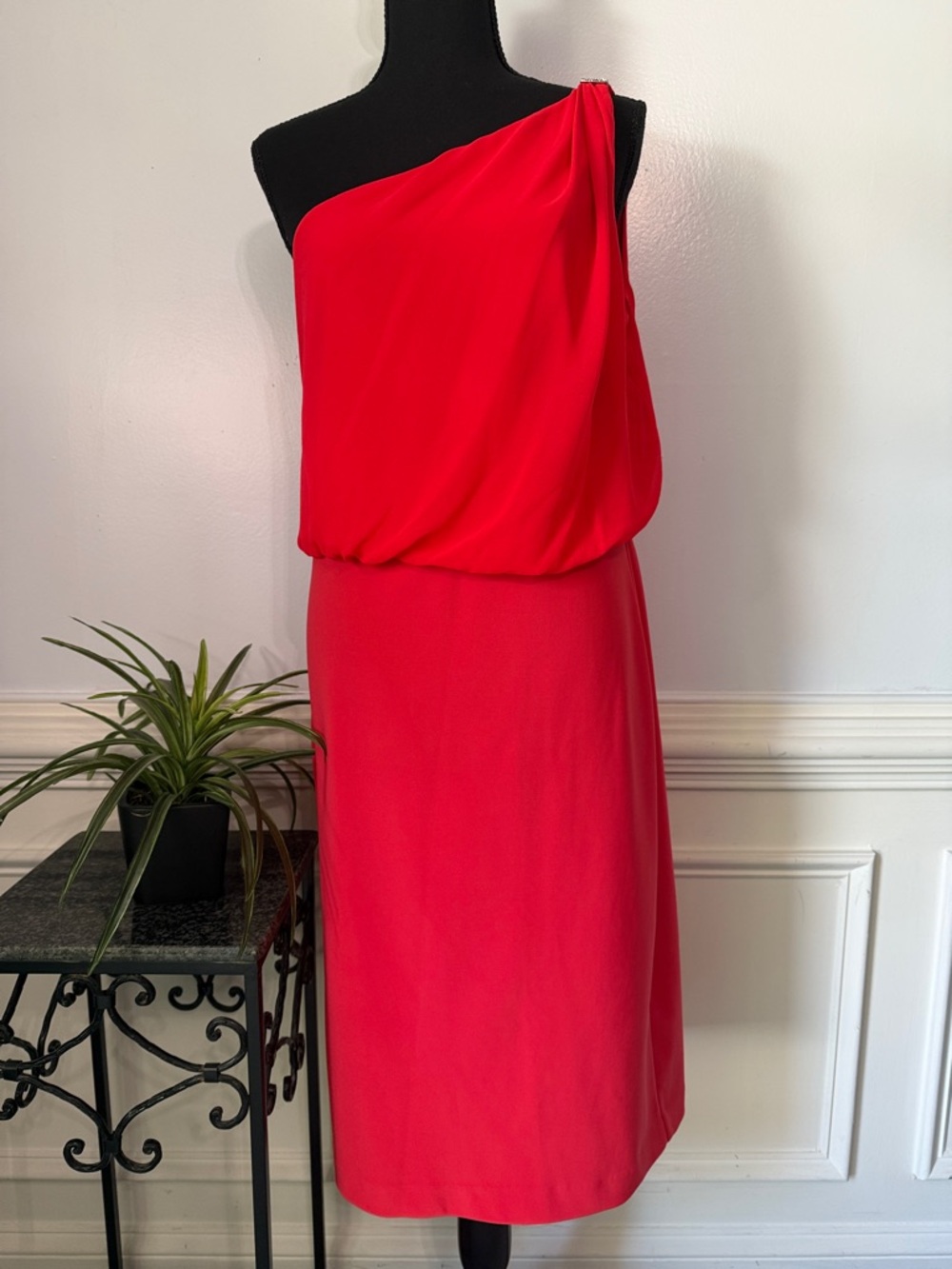 NWT Ralph Lauren Evening Red Single Shoulder Dress 14
